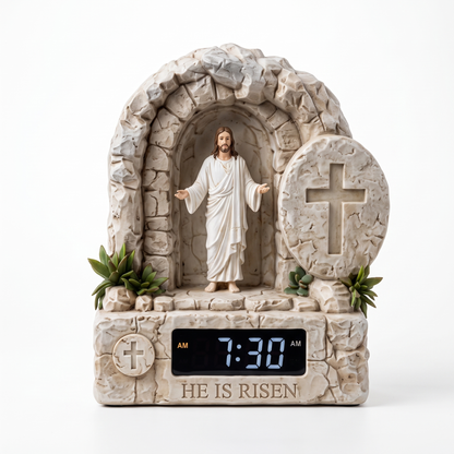 Jesus Alarm Clock - He Is Risen - ultra realistic studio product shot